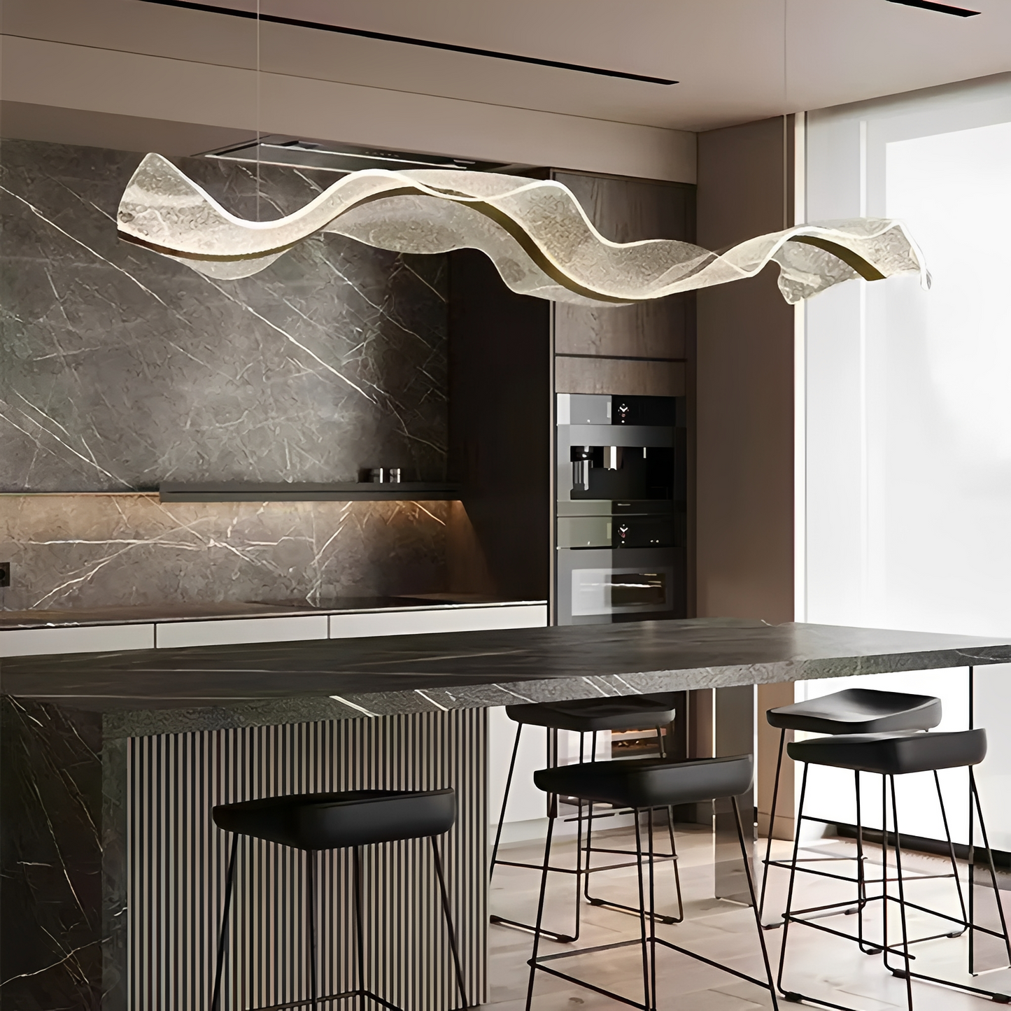 Sirius – Éclairage Îlot LED Moderne en Forme Ondulée