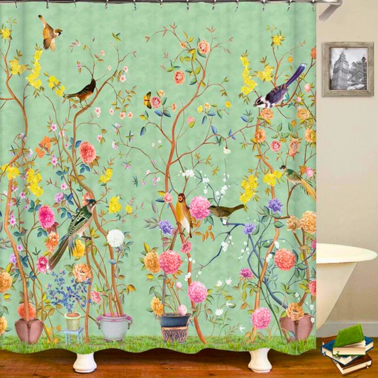 Sierra – Rideau de douche avec motif floral et oiseau