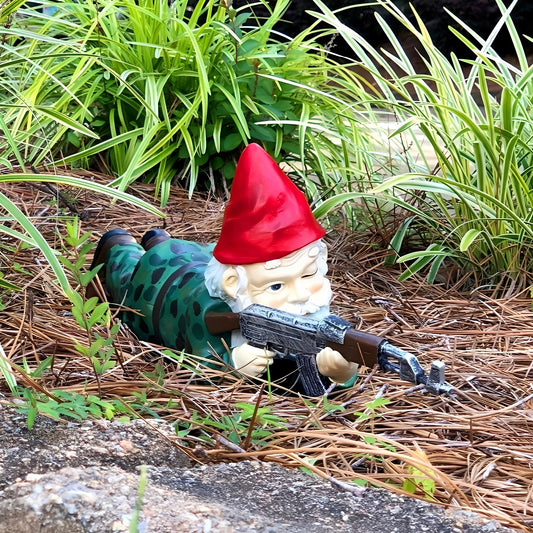 Fritz – Nain de Jardin Drôle en Uniforme de Camouflage