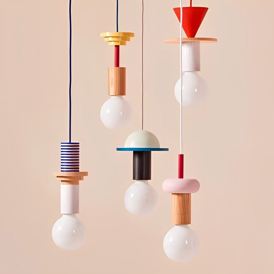 Tsubaki – Lampe Suspendue en Bois Géométrique et Colorée