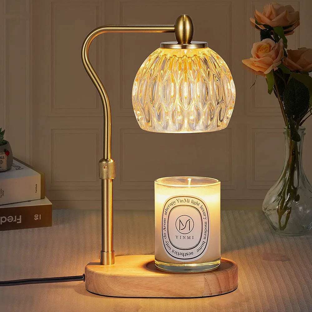 Emma – Lampe Chauffe-Bougie en Verre Doré