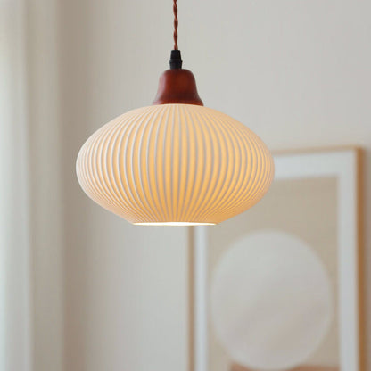 Haru – Lampe Suspendue en Bois et Céramique Rustique