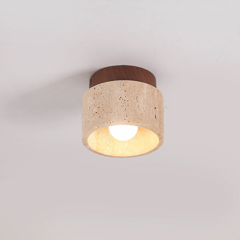 Larry – Plafonnier en Bois et Pierre de Caverne Jaune