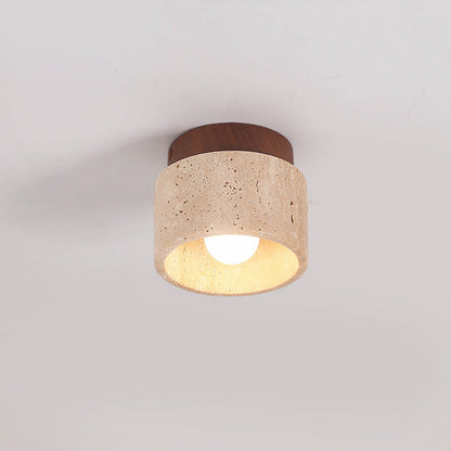 Larry – Plafonnier en Bois et Pierre de Caverne Jaune