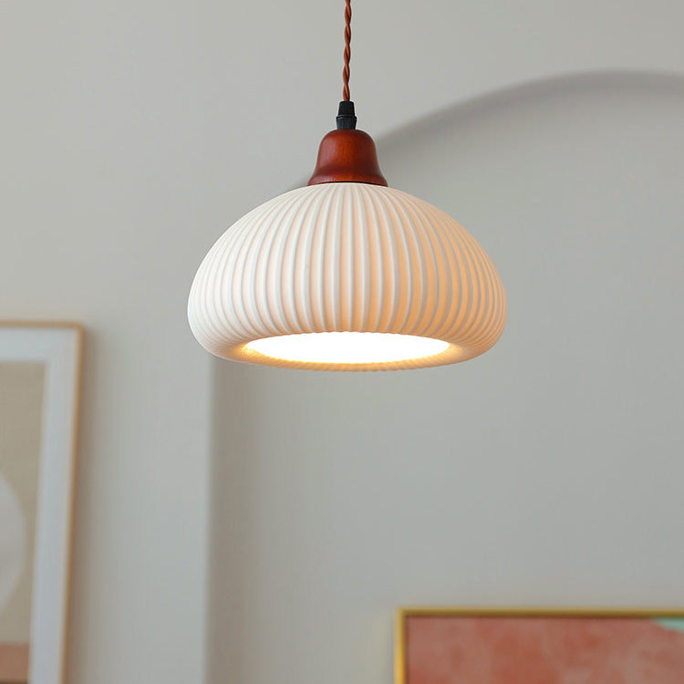 Haru – Lampe Suspendue en Bois et Céramique Rustique