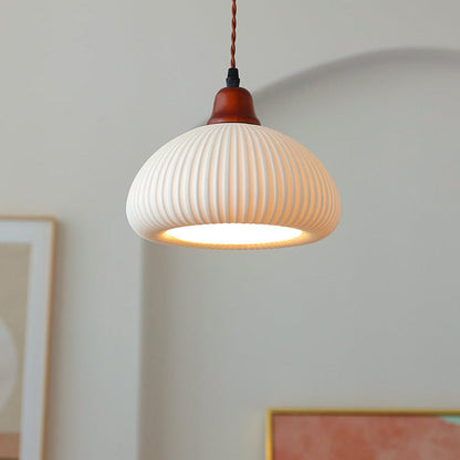 Haru – Lampe Suspendue en Bois et Céramique Rustique