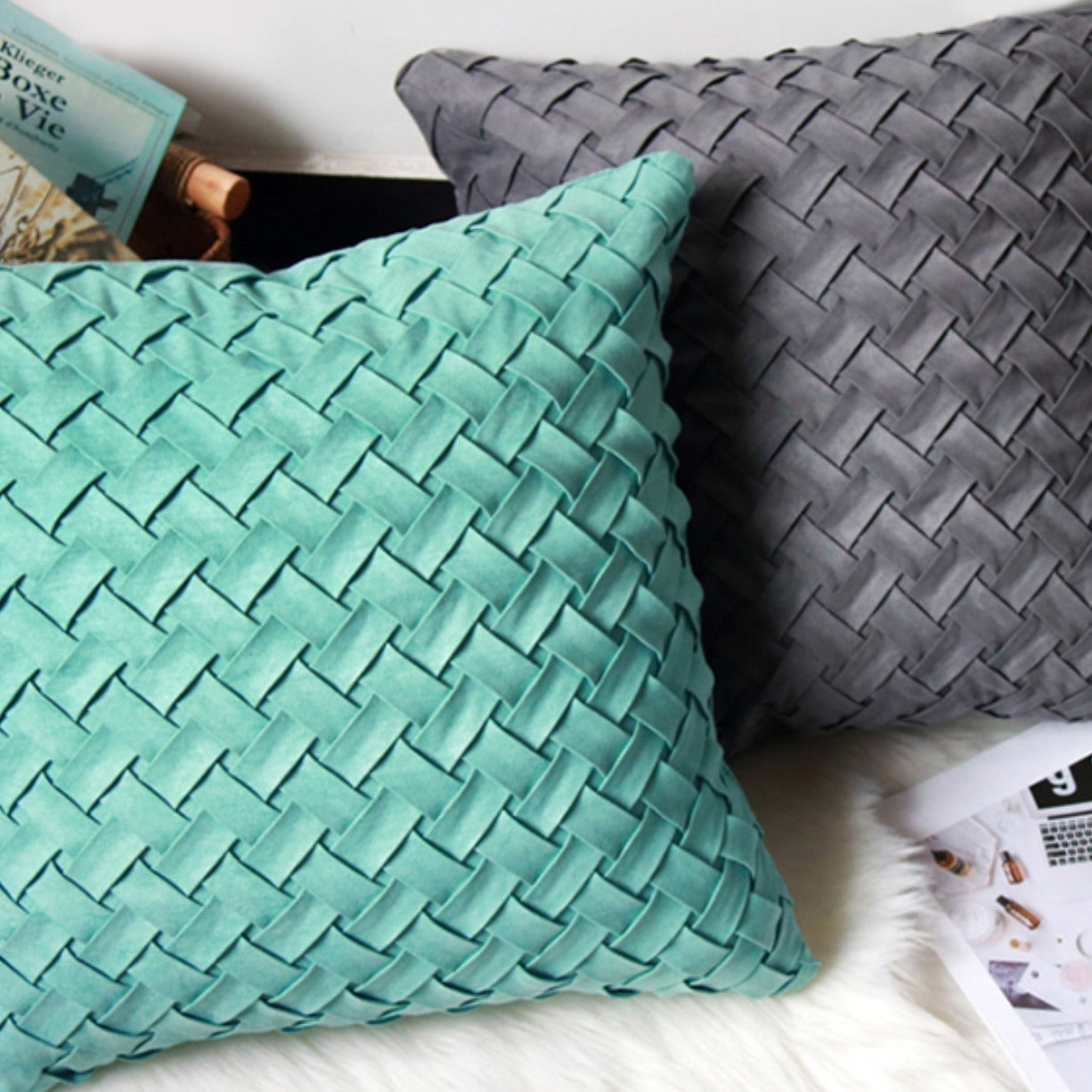 Nora – Coussin de canapé nordique à motif carreaux