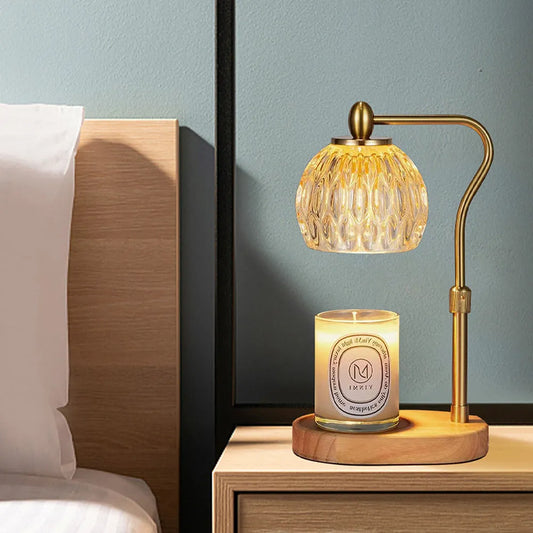 Emma – Lampe Chauffe-Bougie en Verre Doré