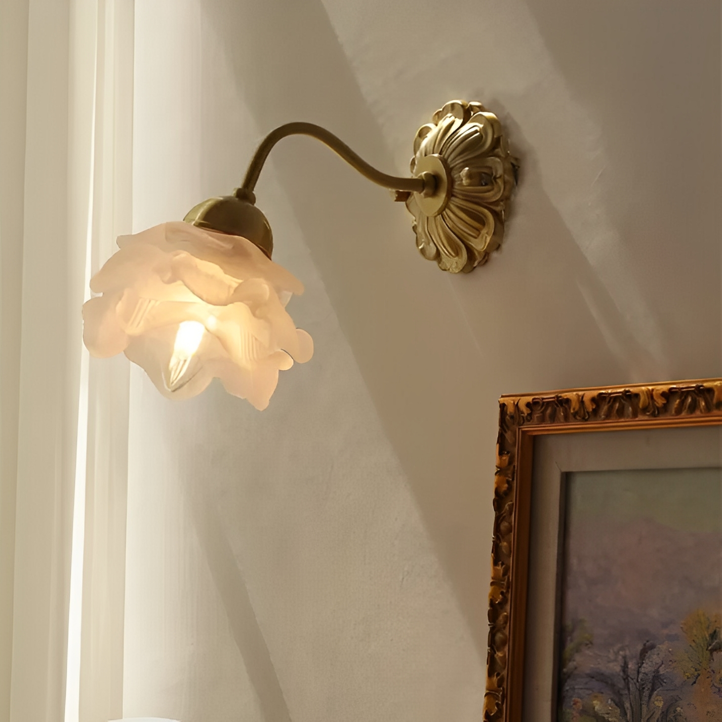 Flora – Applique murale style vintage avec verre fleurs et aspect cuivre