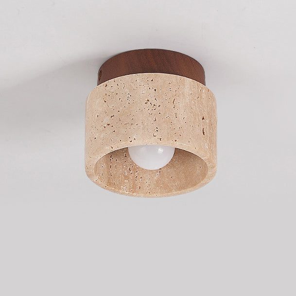 Larry – Plafonnier en Bois et Pierre de Caverne Jaune