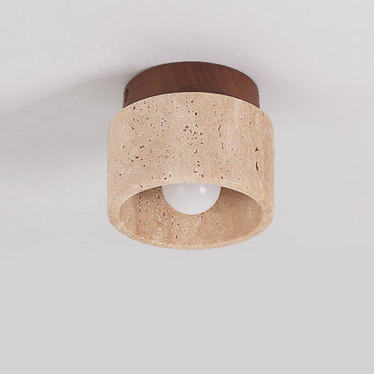 Larry – Plafonnier en Bois et Pierre de Caverne Jaune