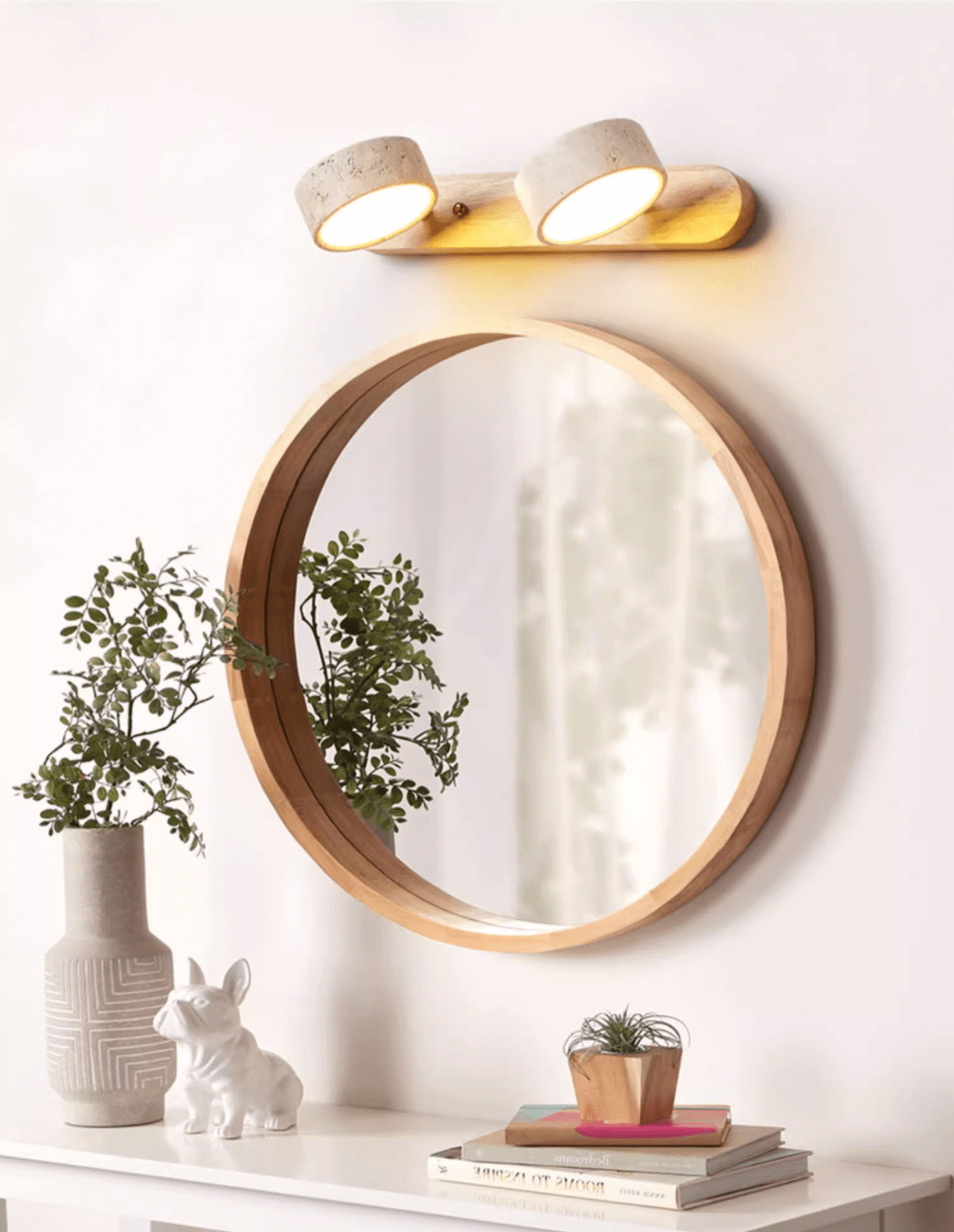 Kira – Applique murale en bois et travertin