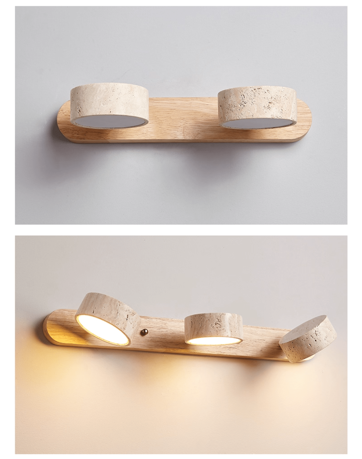 Kira – Applique murale en bois et travertin