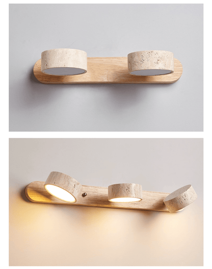 Kira – Applique murale en bois et travertin
