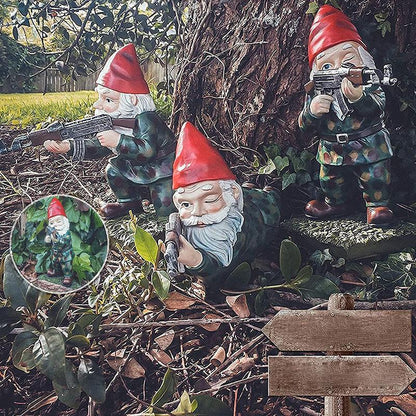 Nain de jardin camouflage avec casque – Le commandant du jardin