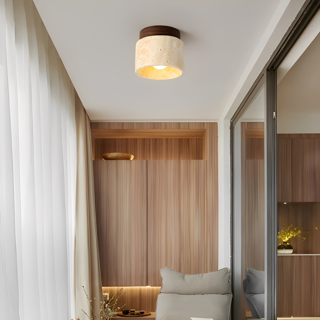 Aira – Lampe de plafond en bois jaune pierre de grotte