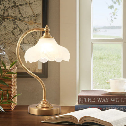 Maribel – Lampe de table vintage en laiton et verre en forme de fleur
