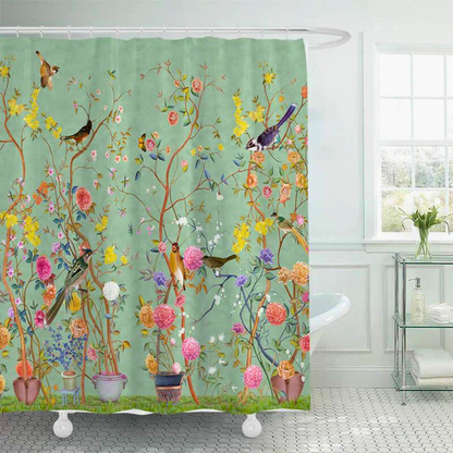 Sierra – Rideau de douche avec motif floral et oiseau