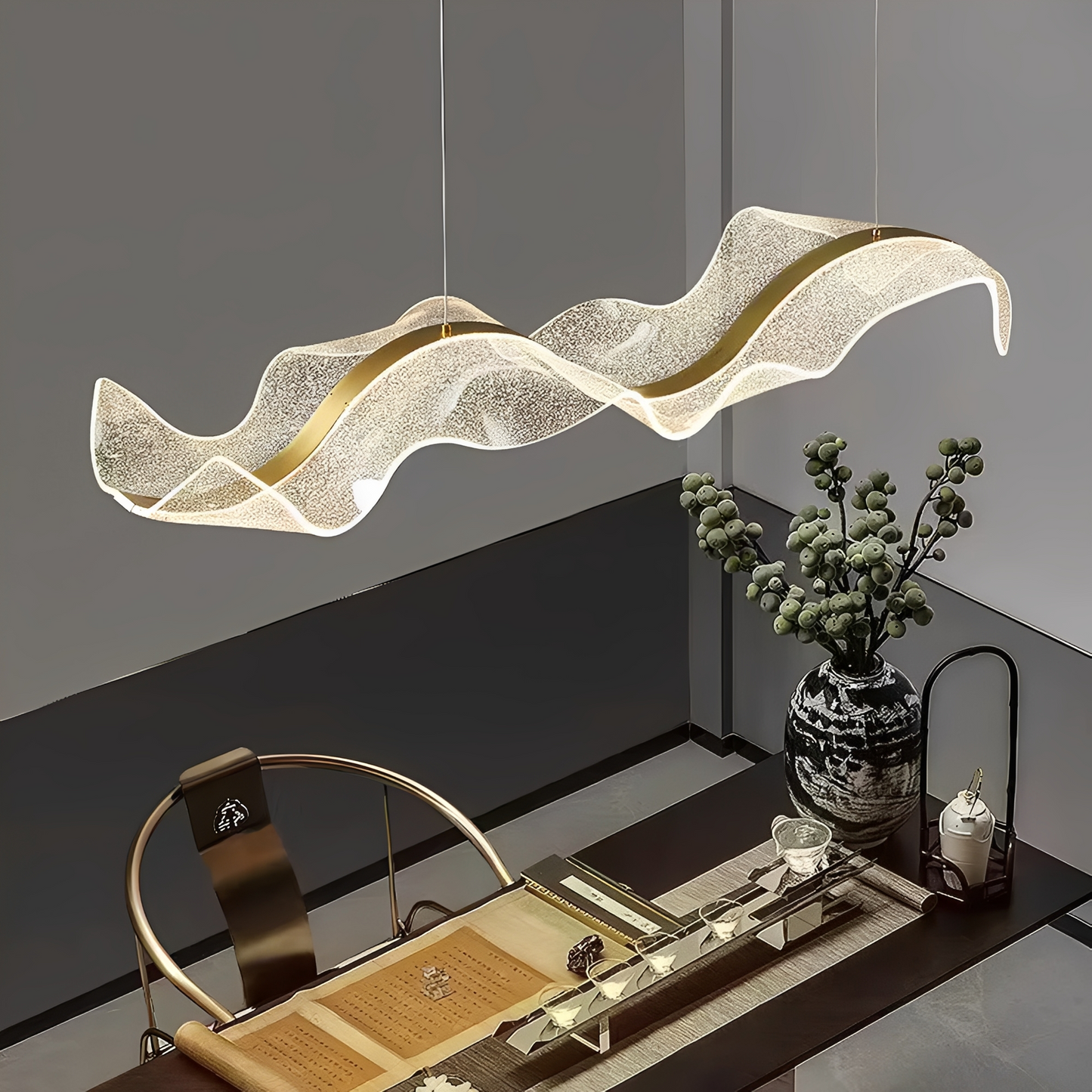 Sirius – Éclairage Îlot LED Moderne en Forme Ondulée