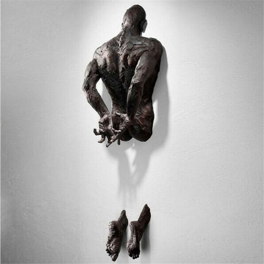 Noir – Sculpture murale | Homme à travers le mur