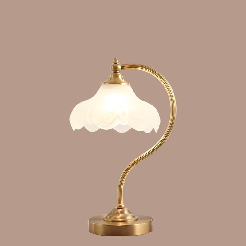 Maribel – Lampe de table vintage en laiton et verre en forme de fleur