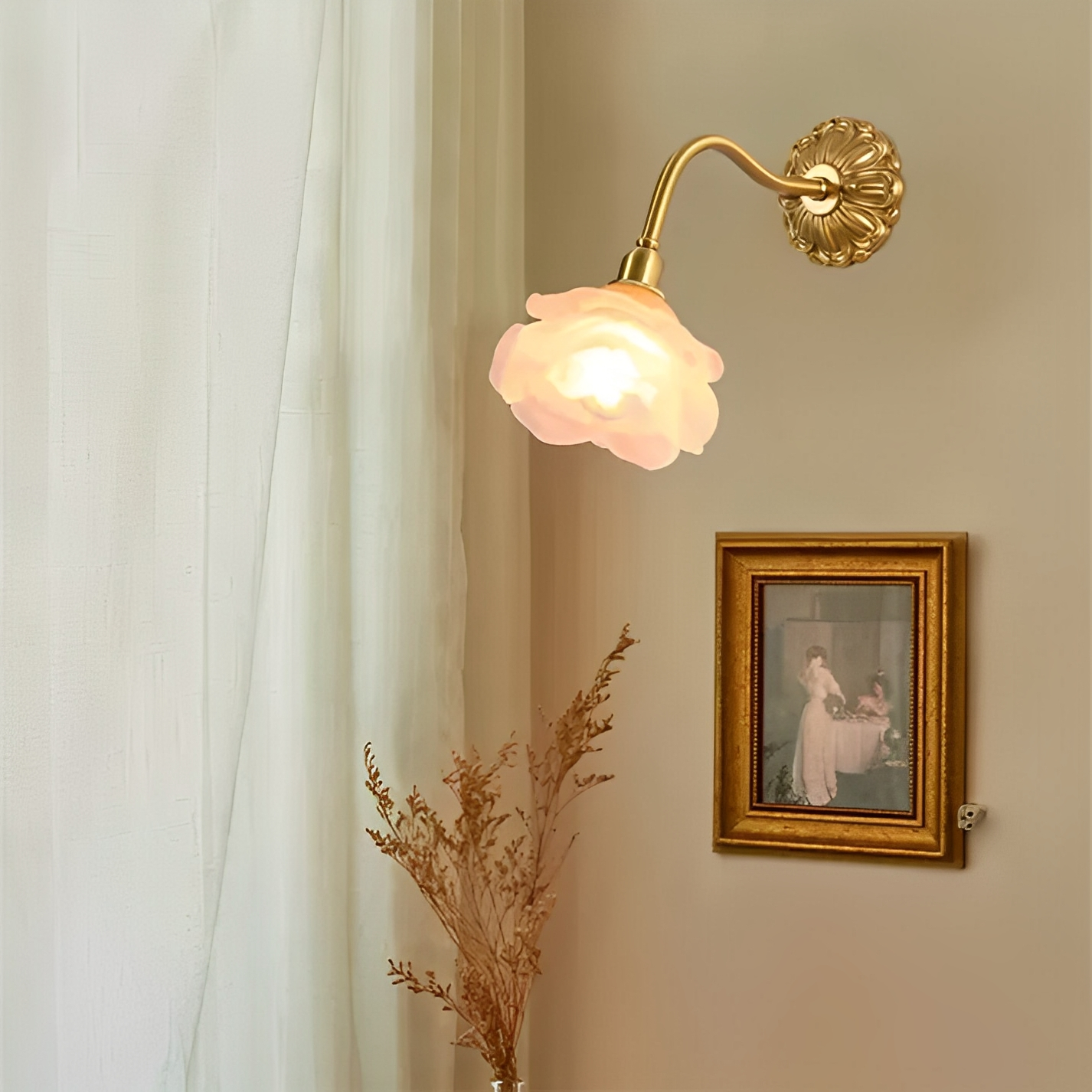 Flora – Applique murale style vintage avec verre fleurs et aspect cuivre