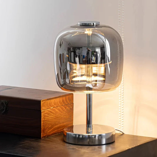 Zayn – Lampe de table en verre élégante avec lumière LED variable et port USB