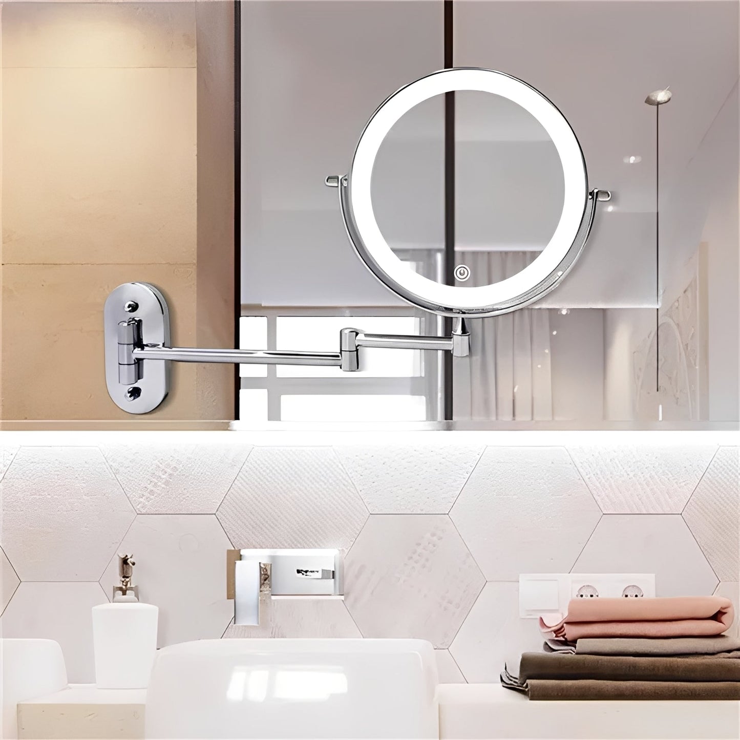 Kaori – Miroir de maquillage LED pliant mural