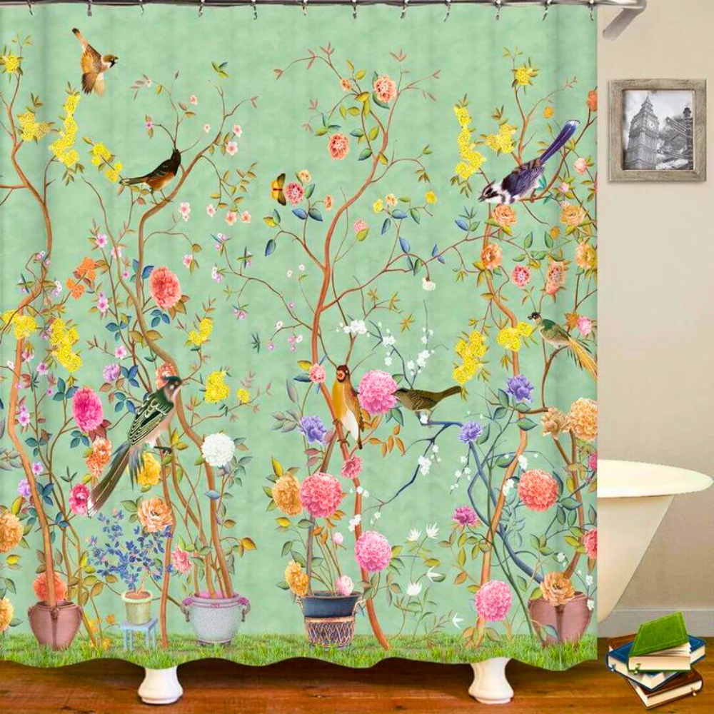 Sierra – Rideau de douche avec motif floral et oiseau