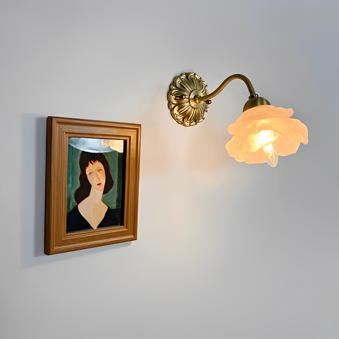 Flora – Applique murale style vintage avec verre fleurs et aspect cuivre