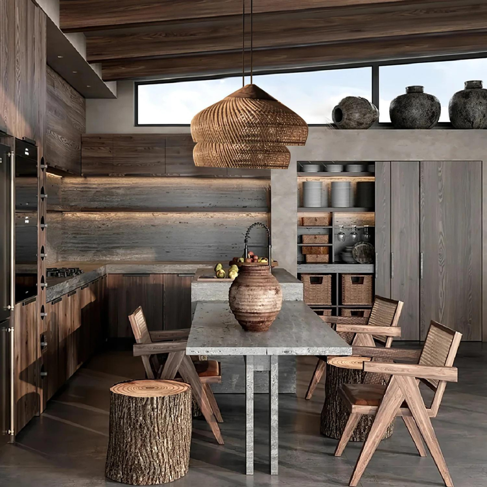 Sana – Lustre en bois et rotin