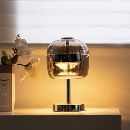Zayn – Lampe de table en verre élégante avec lumière LED variable et port USB