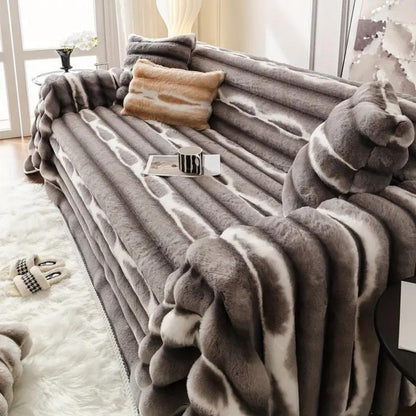 Juvy – Housse de canapé en fausse fourrure veloutée