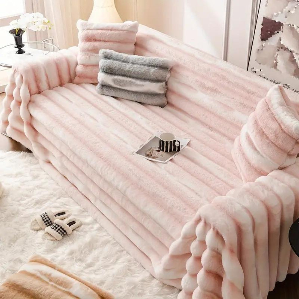 Juvy – Housse de canapé en fausse fourrure veloutée