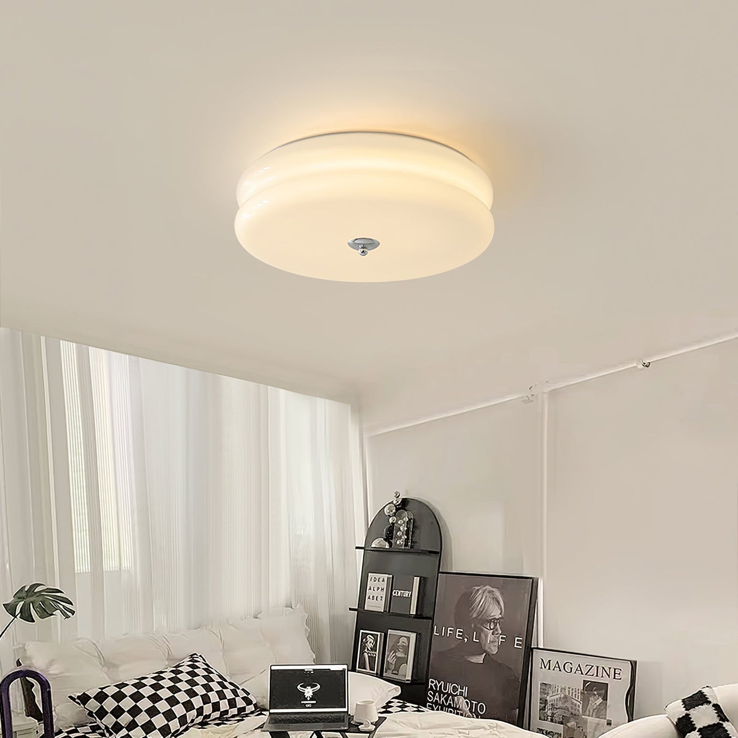 Elon – Lampe de plafond simple en verre crème