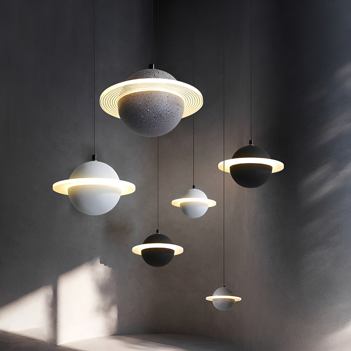 Nova – Lampe suspendue rouge design planète
