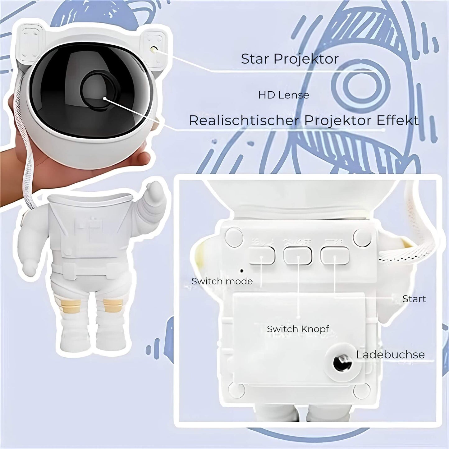 Projecteur Astronaute Étoilé – Lumière Galaxie Magique pour Chambre d’Enfant