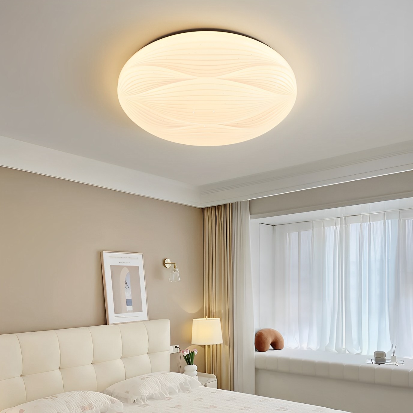Celina – Plafonnier Rond Style Cream avec Accent Cuivre