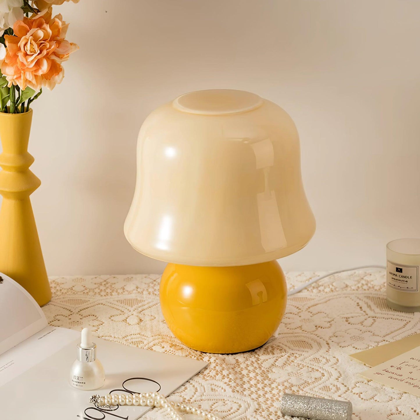 Lena – Lampe de table design champignon en verre émaillé