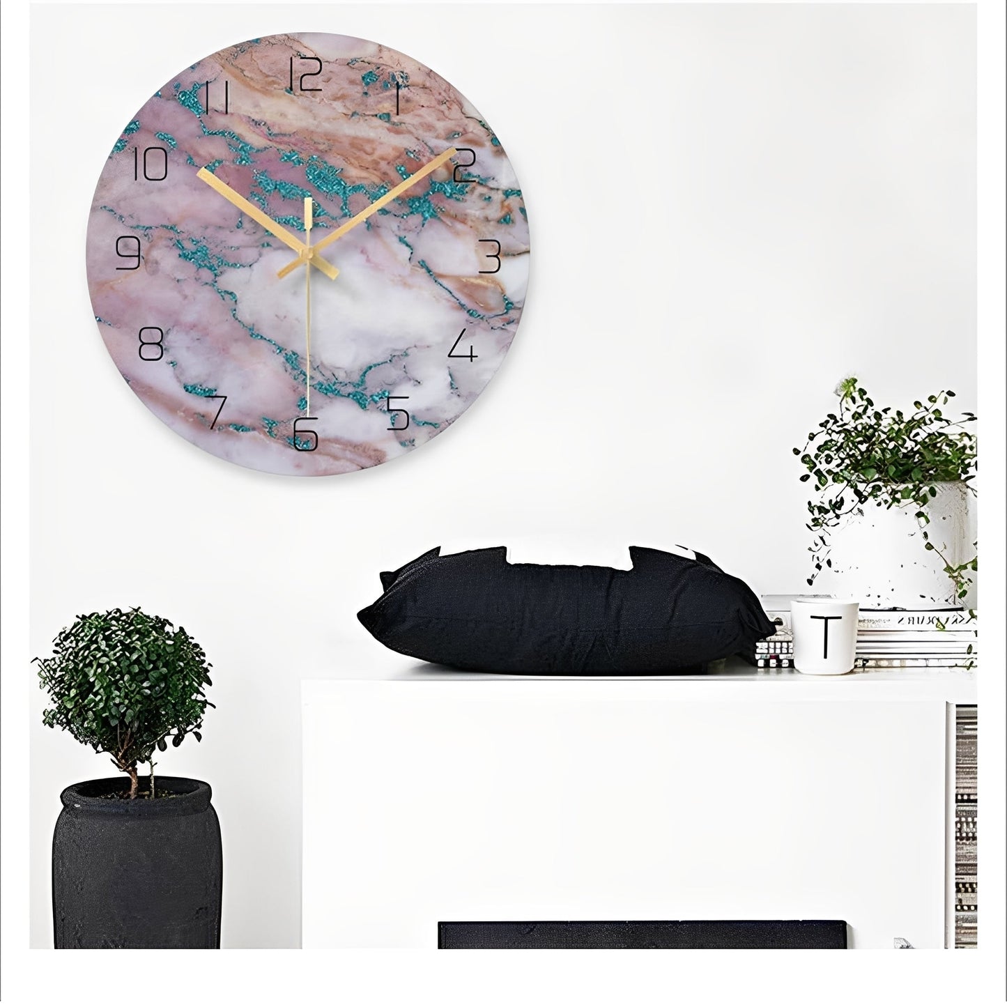 Marbela – Horloge Murale en Verre Nordique avec Effet Marbre
