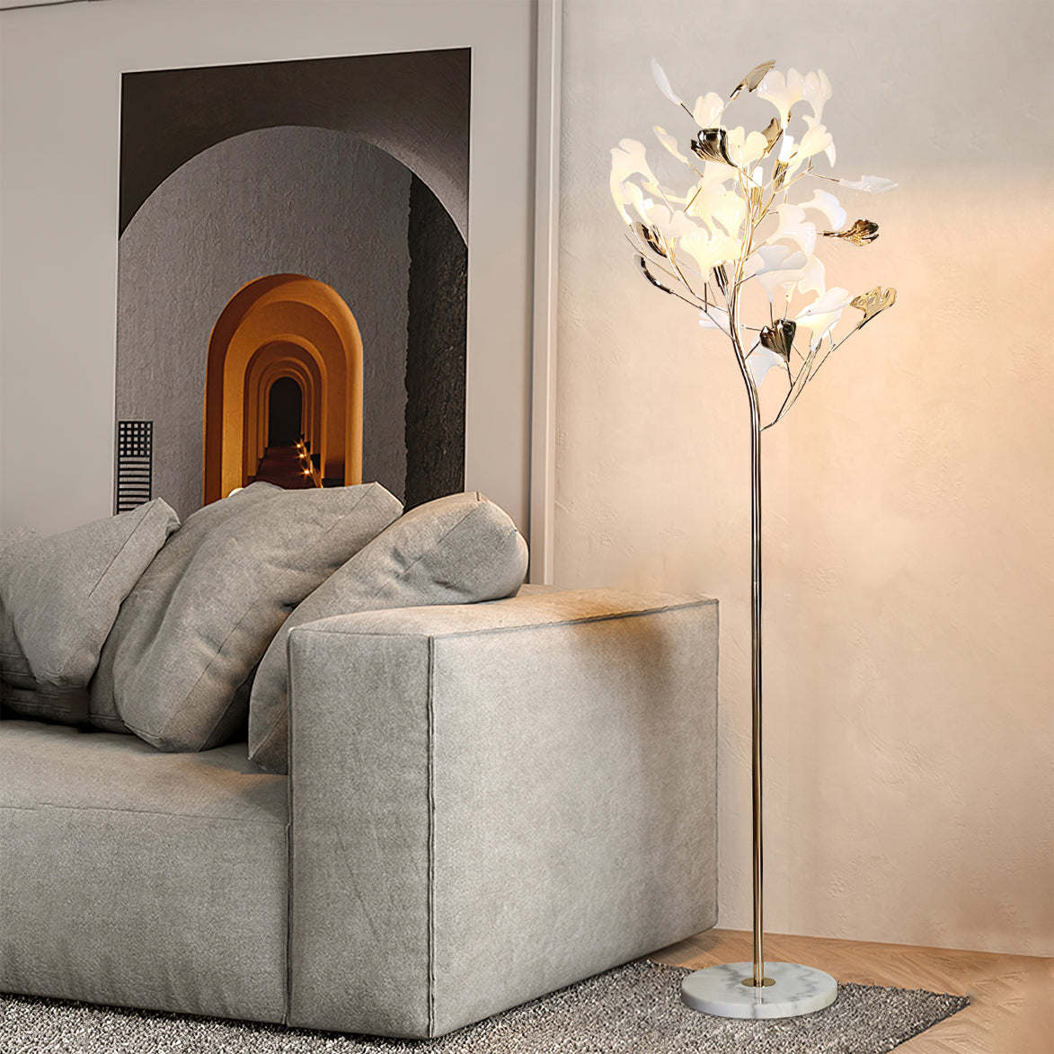 Sean – Lampe de sol avec design de feuille