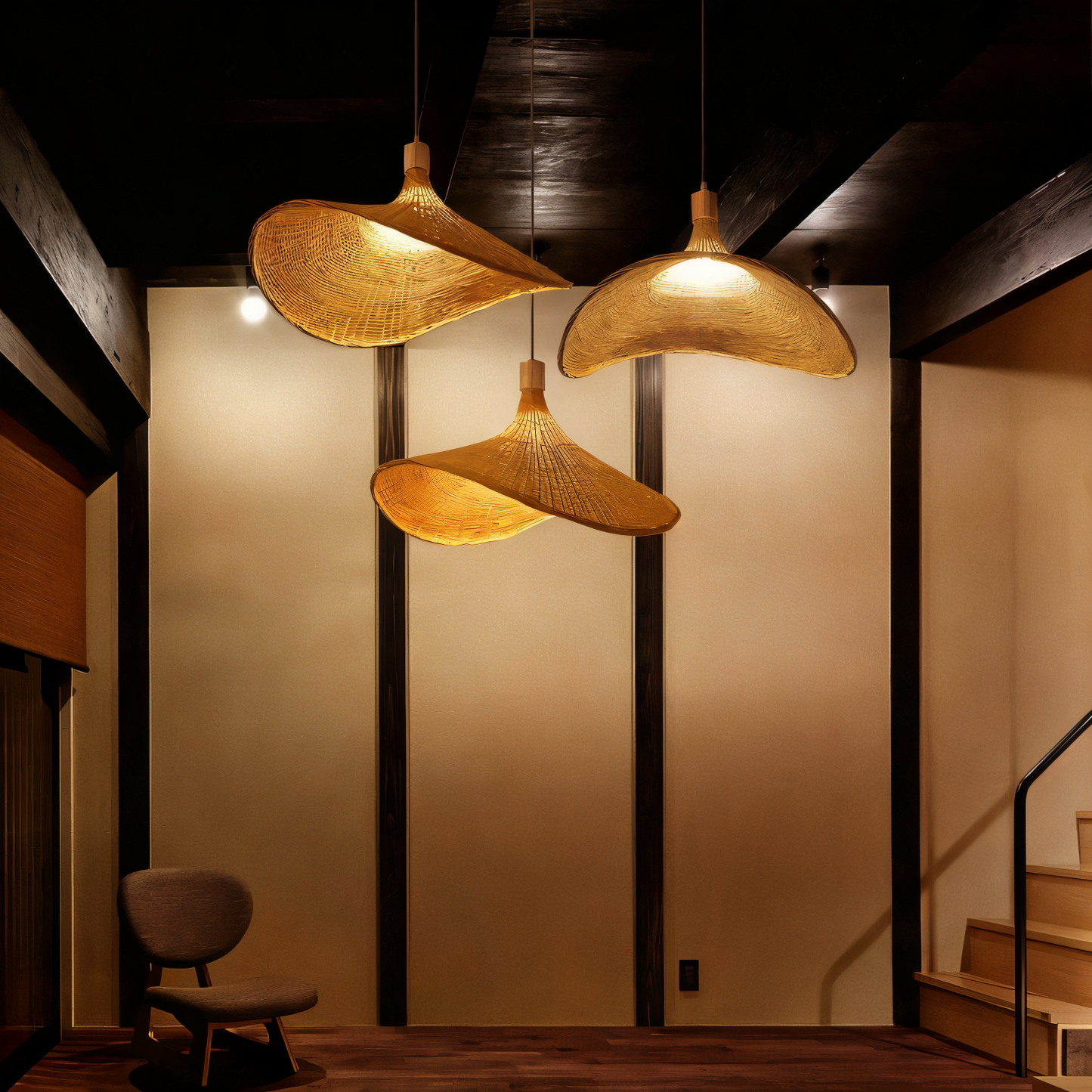 Kaito – Lustre en bambou et rotin