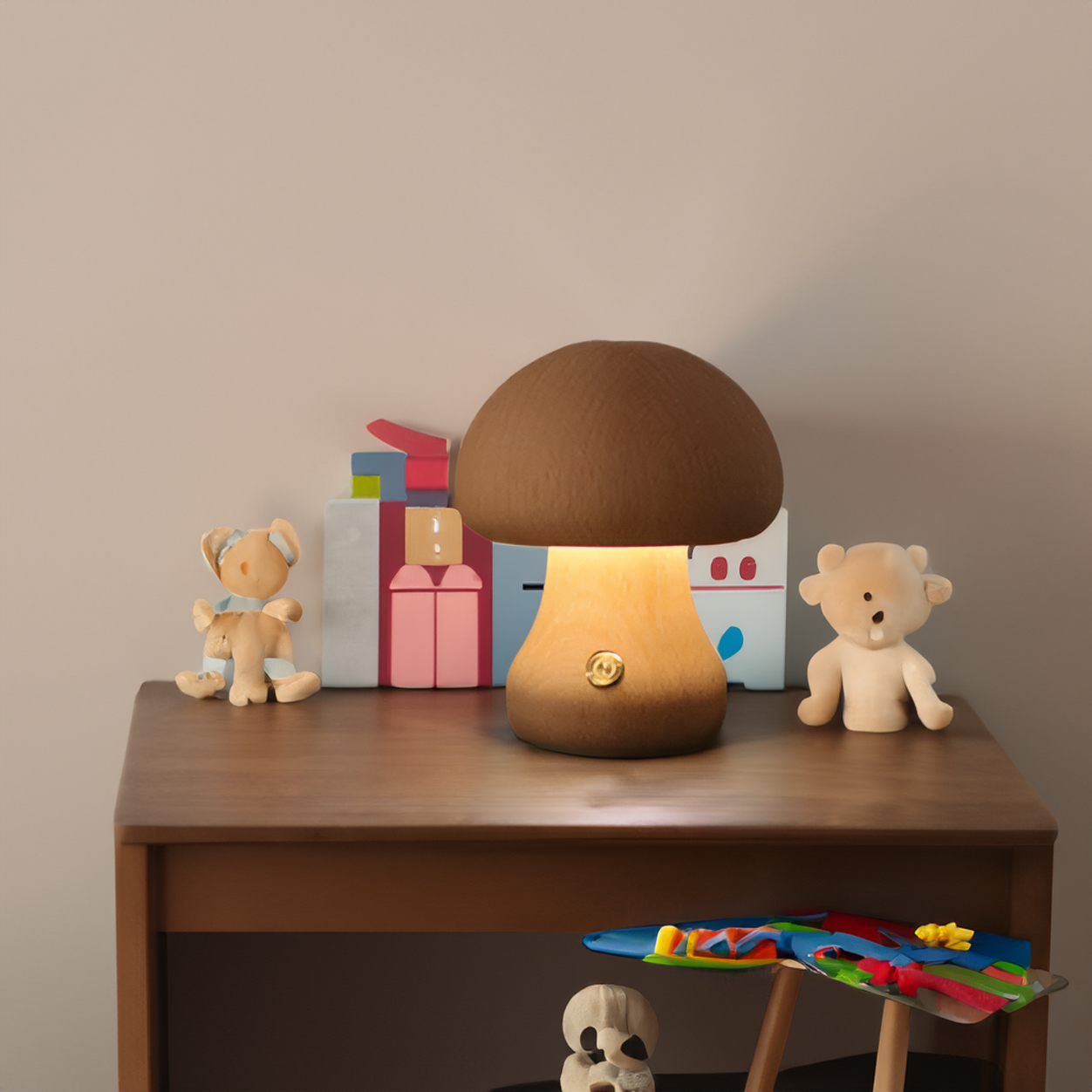 Lampe Tactile En Bois En Forme De Champignon