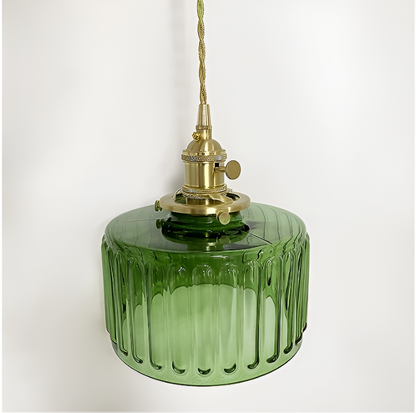 ÉmeraudeLustre – Suspension rétro en vert profond & verre sculpté