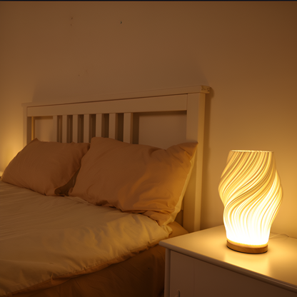 DreamWave - Lampe moderne crème à vagues 3D avec base en métal élégante