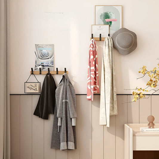 Porte-Vêtements HookMov – Support mural multifonction en bois avec crochets en aluminium