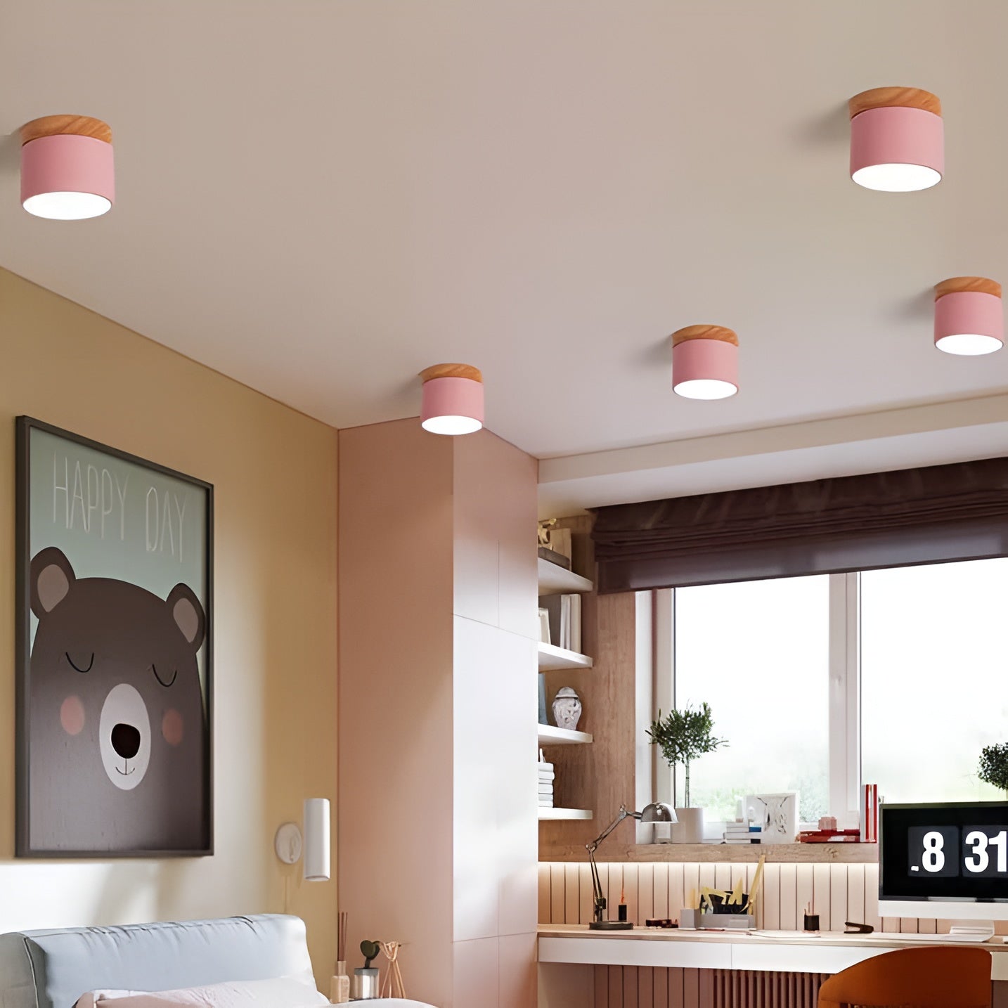 Lueur Sucree – Lampe pastel avec finition bois