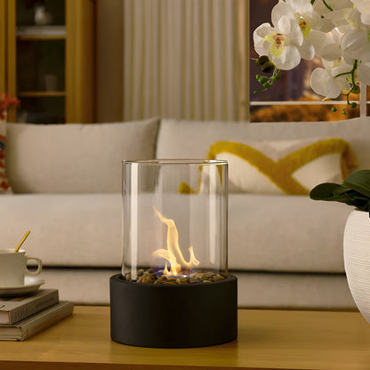 SleekFlame - Élégant foyer de table en métal et verre