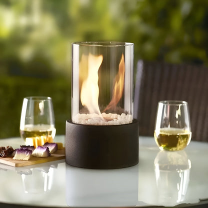 SleekFlame - Élégant foyer de table en métal et verre