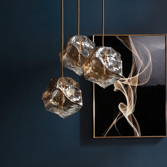 Aria – Lampe pendante en verre de glace et laiton